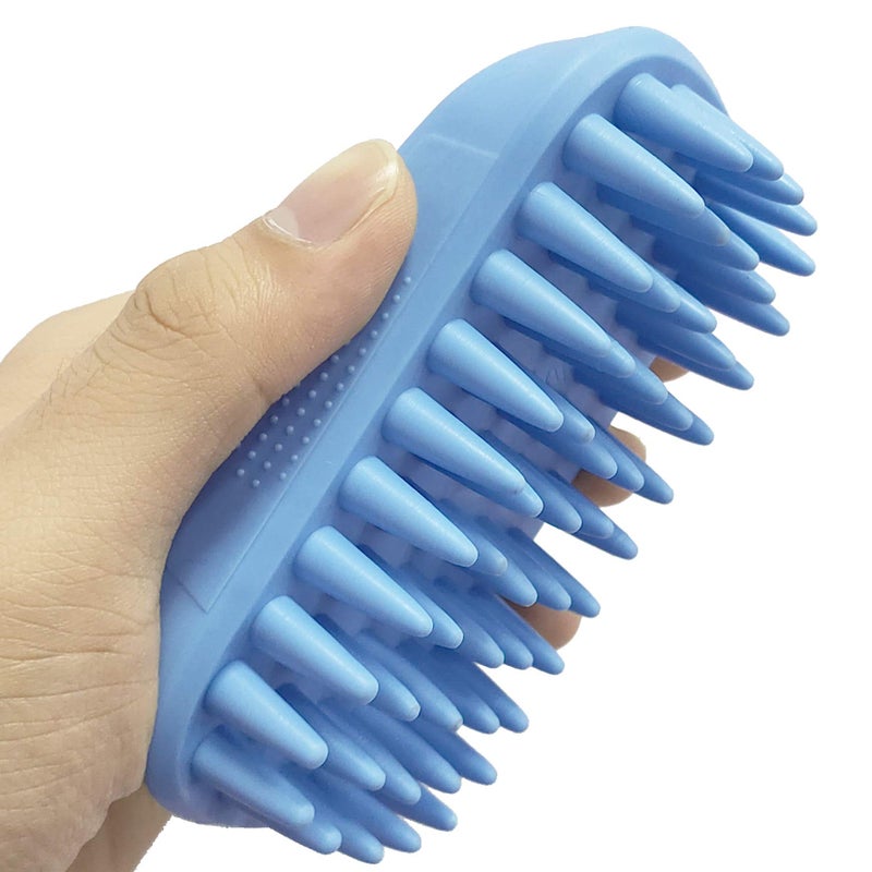 ZOOPOLR Pet Silicone Shampoo Brush for Long & Short Hair Medium Large Pets Dogs Cats, Anti-skid Rubber Dog Cat Pet Mouse Grooming Shower Bath Brush Massage Comb (Blue (New)) - Image 1